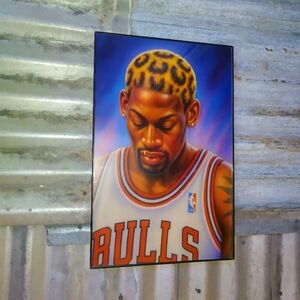Dennis Rodman Retro NBA Chicago Bulls Airbrushed Style Framed Art Print
